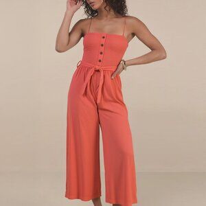 New York & Company Sleeveless Smocked Wide Leg Cropped Tencel Jumpsuit Size SMAL